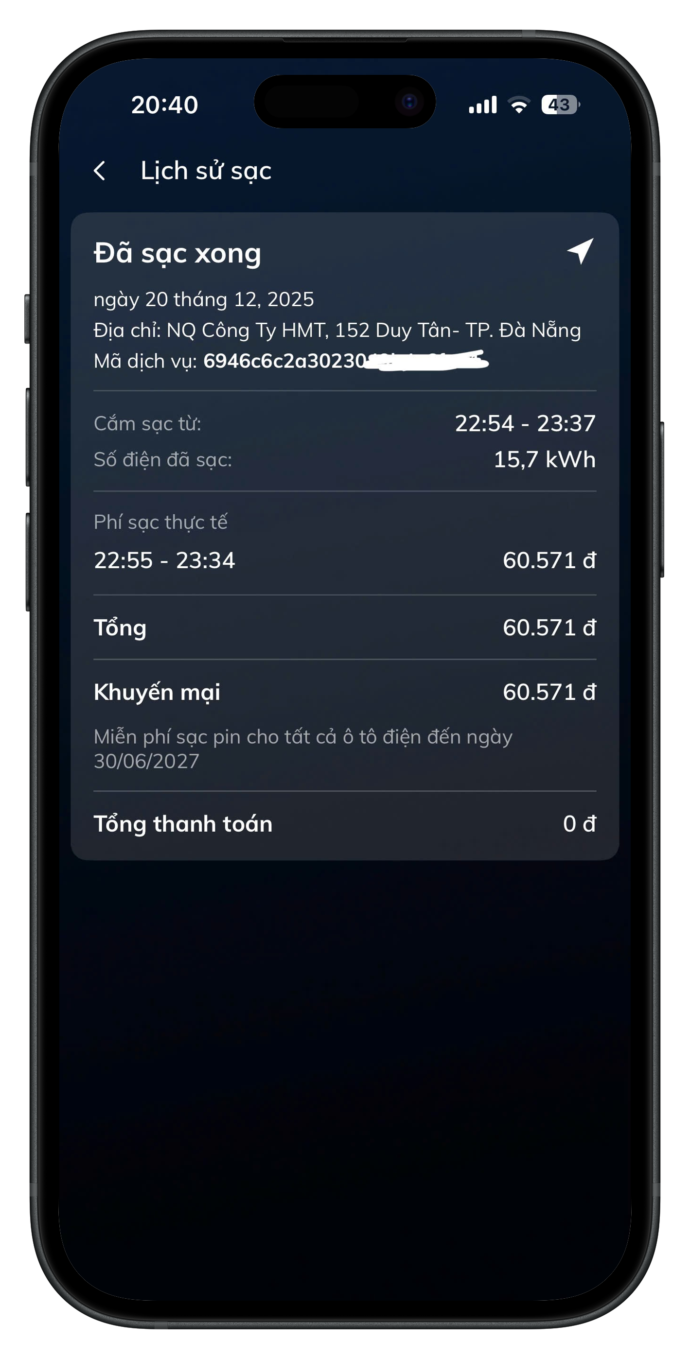 Bước 4.1: Chụp màn hình lịch sử sạc